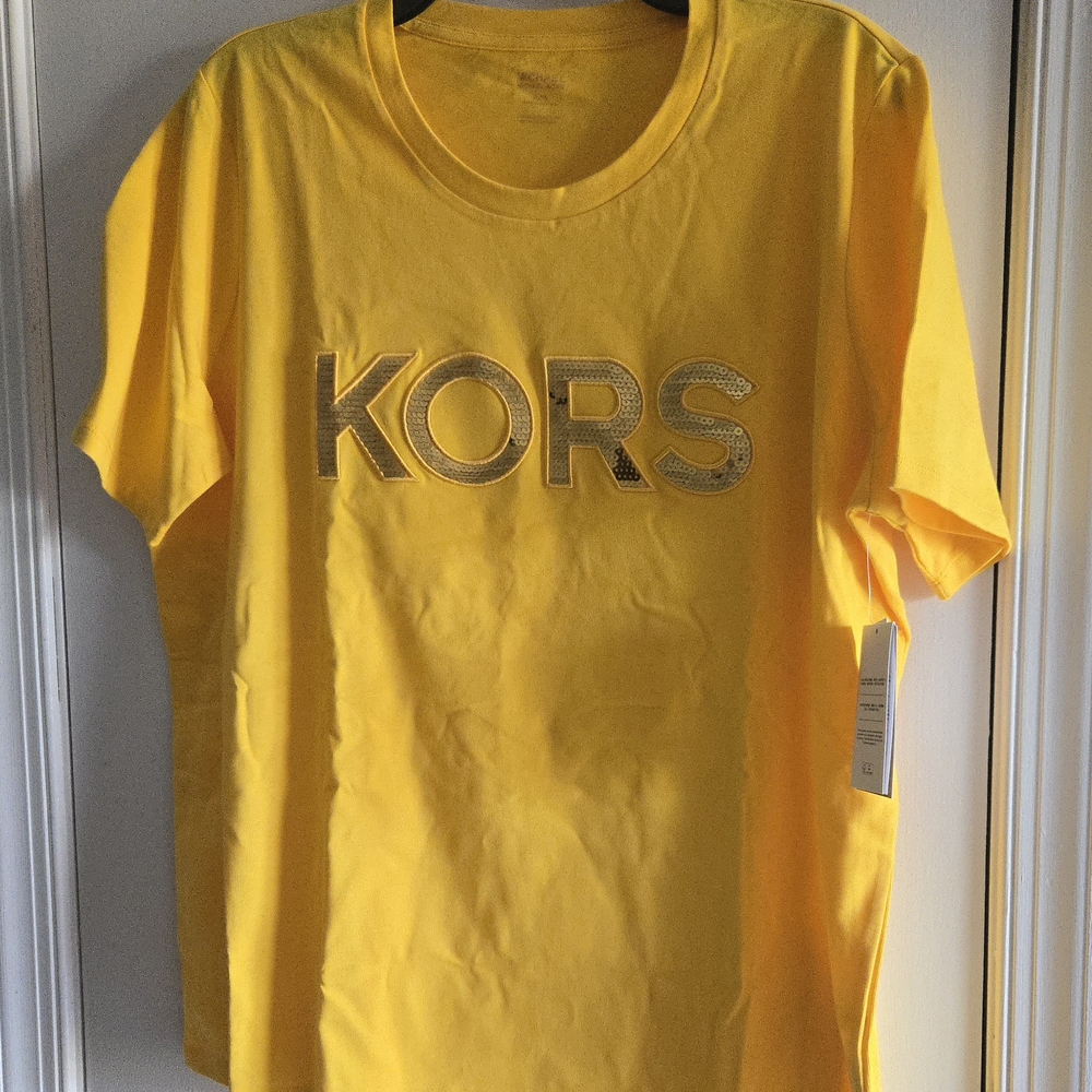 (Retail $98)Michael Kors Vibrant Yellow SEQUIN TEE NWT
